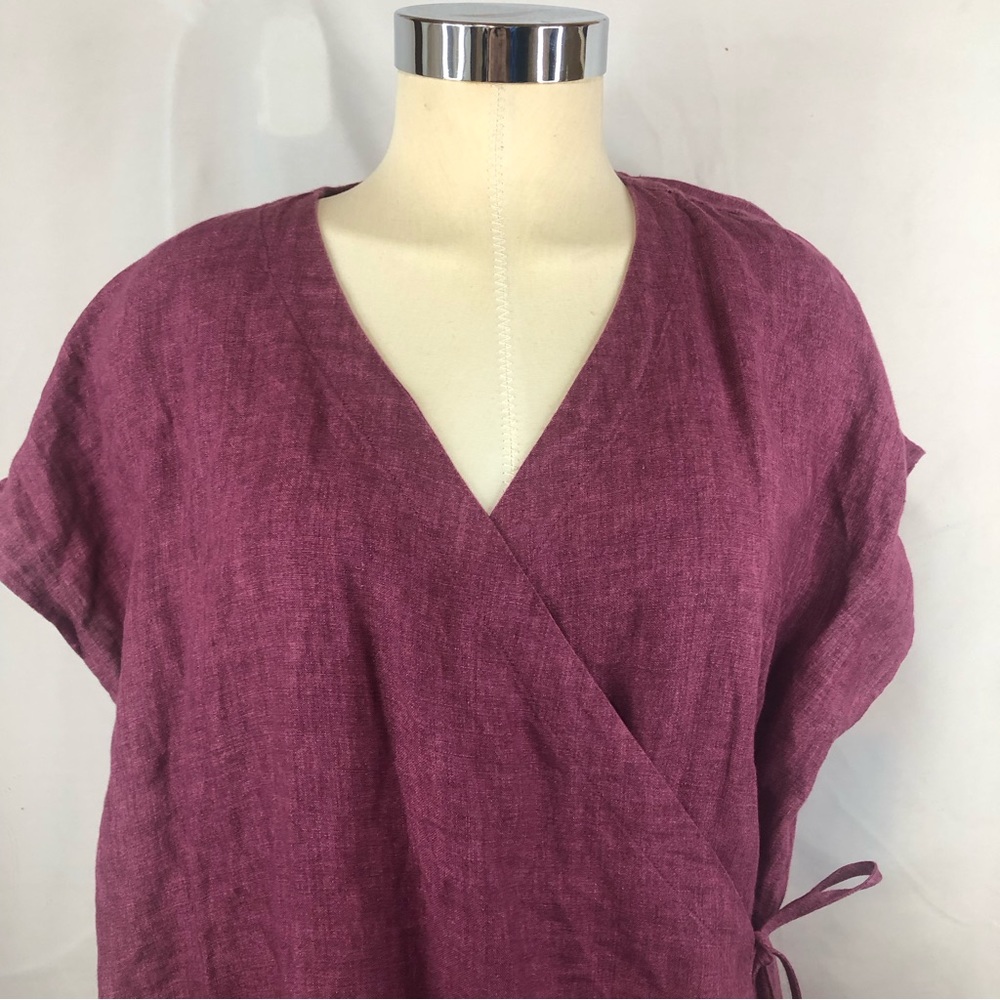 Eileen Fisher Plum Wrap Linen Dress - Picture 5 of 8